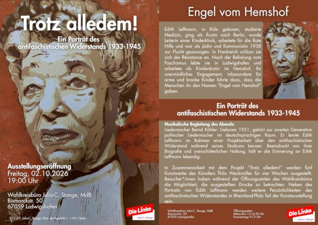 „Trotz alledem!“ 2.10.2026 - XXX. Januar 2027 in Ludwigshafen — der Engel vom Hemshof